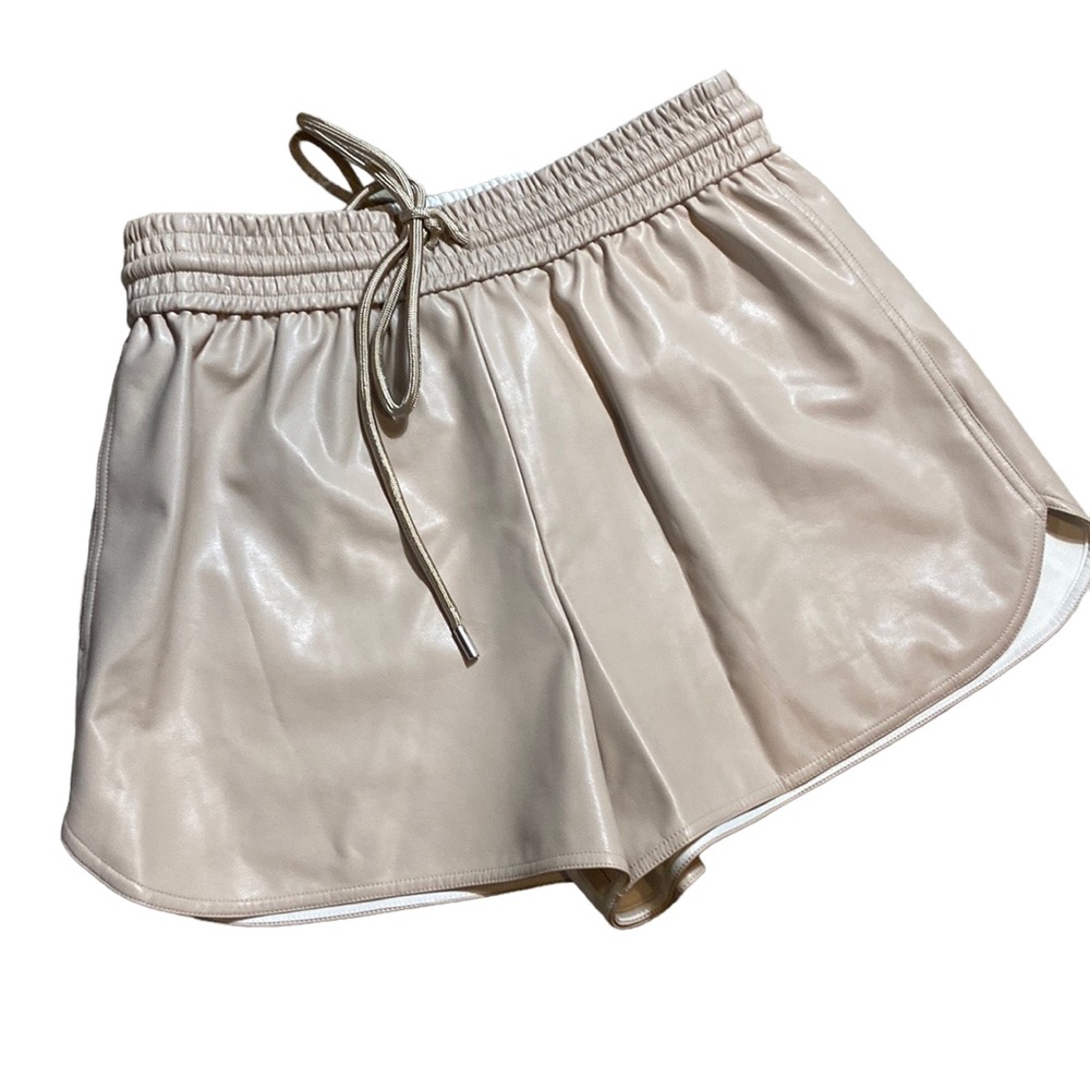 A.L.C. Beige Ryder Shorts Faux Leather Elastic Waistband Drawstring Pockets NEW